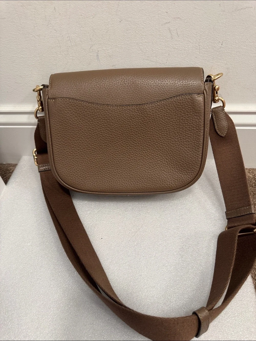 Coach Amelia saddle crossbody bag dark stone taupe color